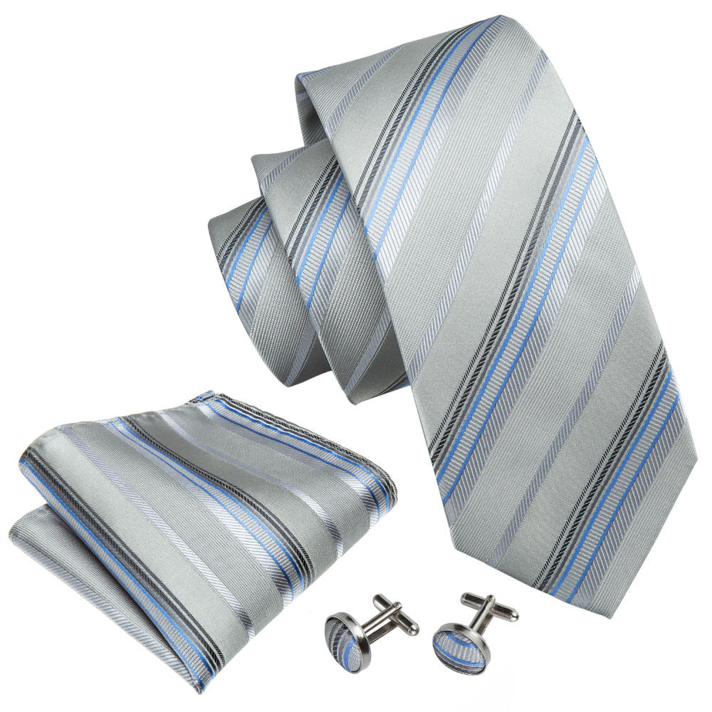 Classic Gray Striped Tie Set - SOPHGENT