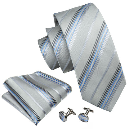 Classic Gray Striped Tie Set - SOPHGENT