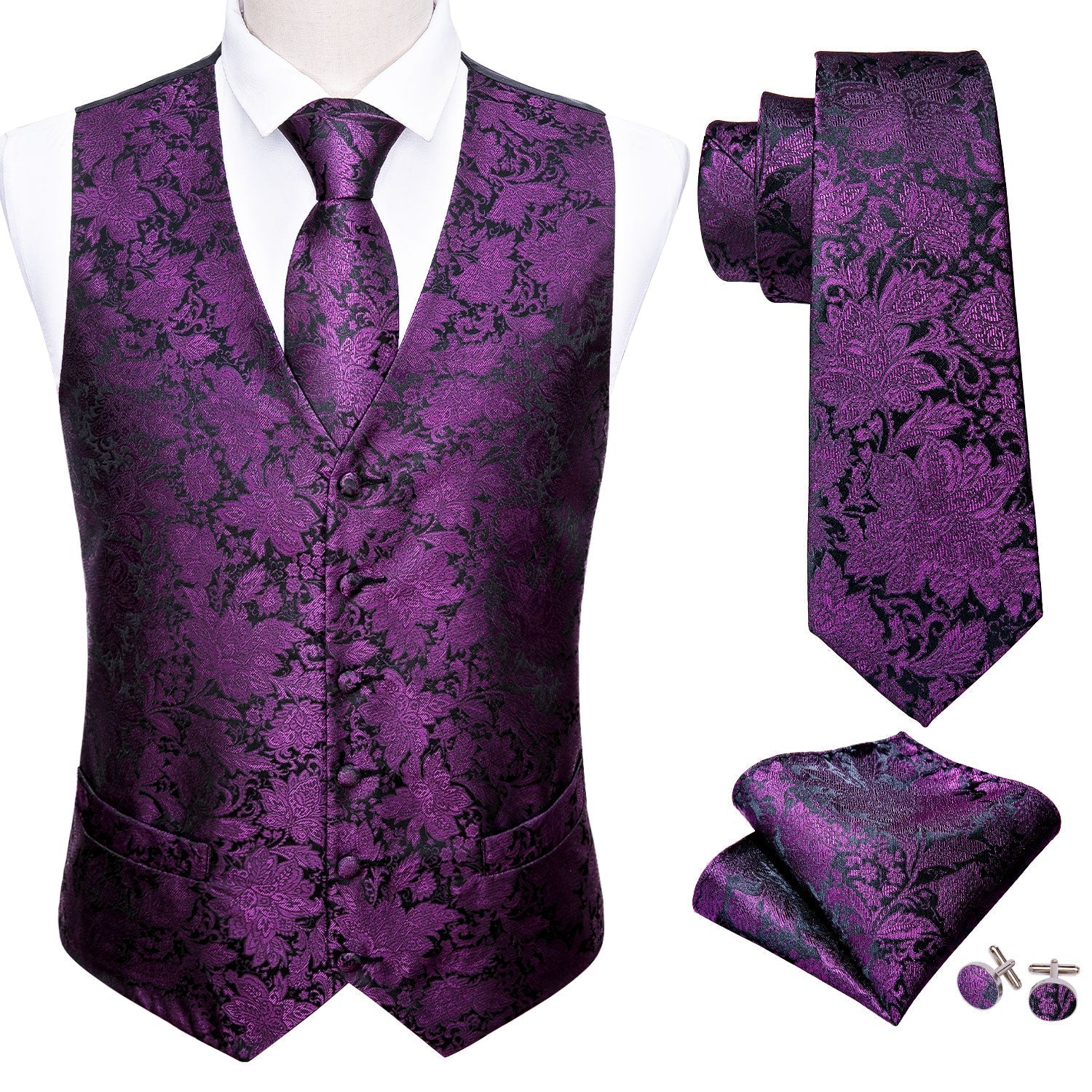 Purple Floral Vest Set - SOPHGENT