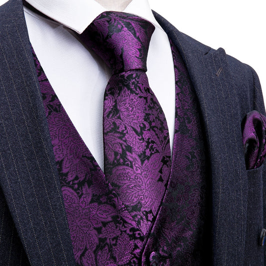 Purple Floral Vest Set vest set S  (Chest 41)   - Sophisticated Gentlemen
