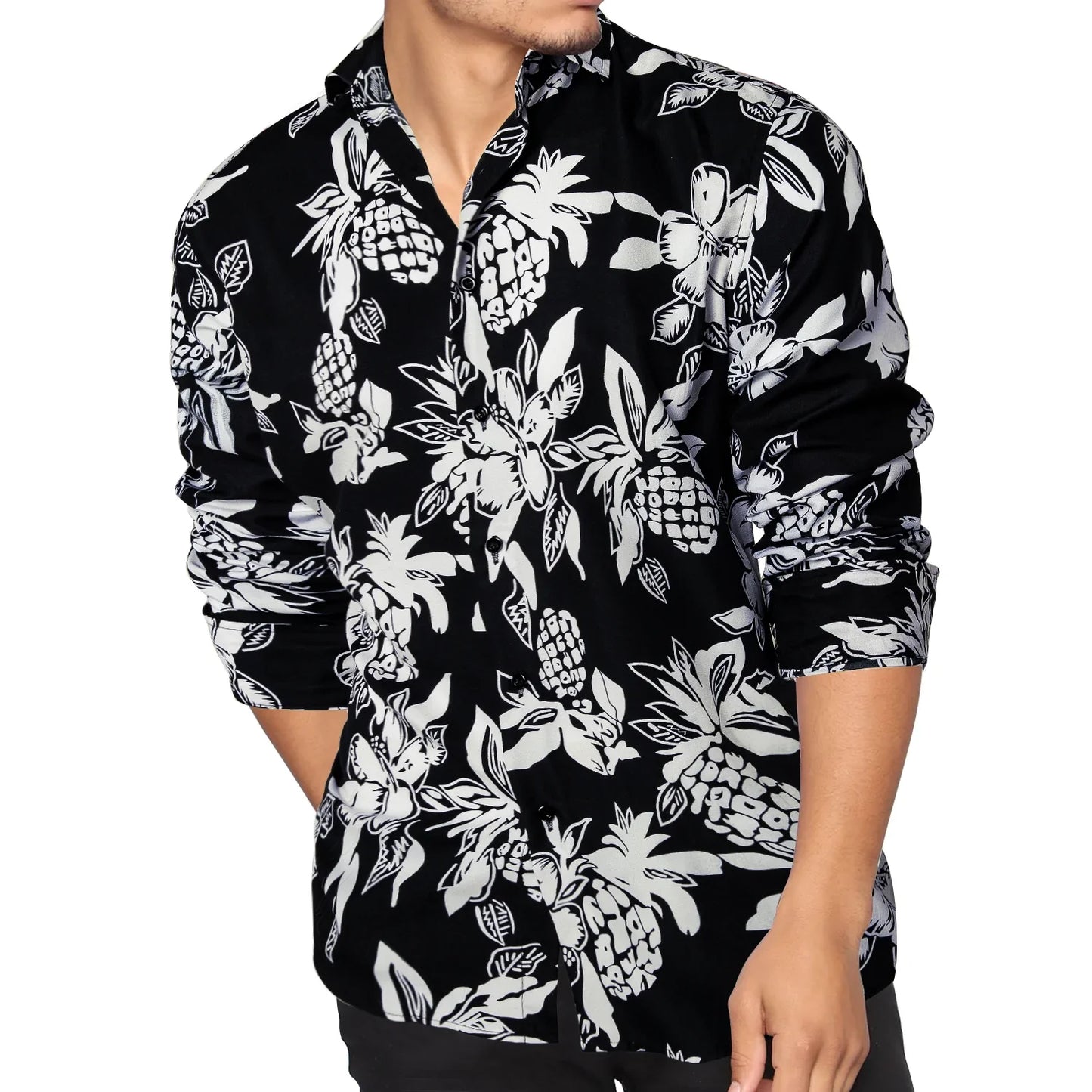 Black and White Floral Dress Shirt shirt    - Sophisticated Gentlemen