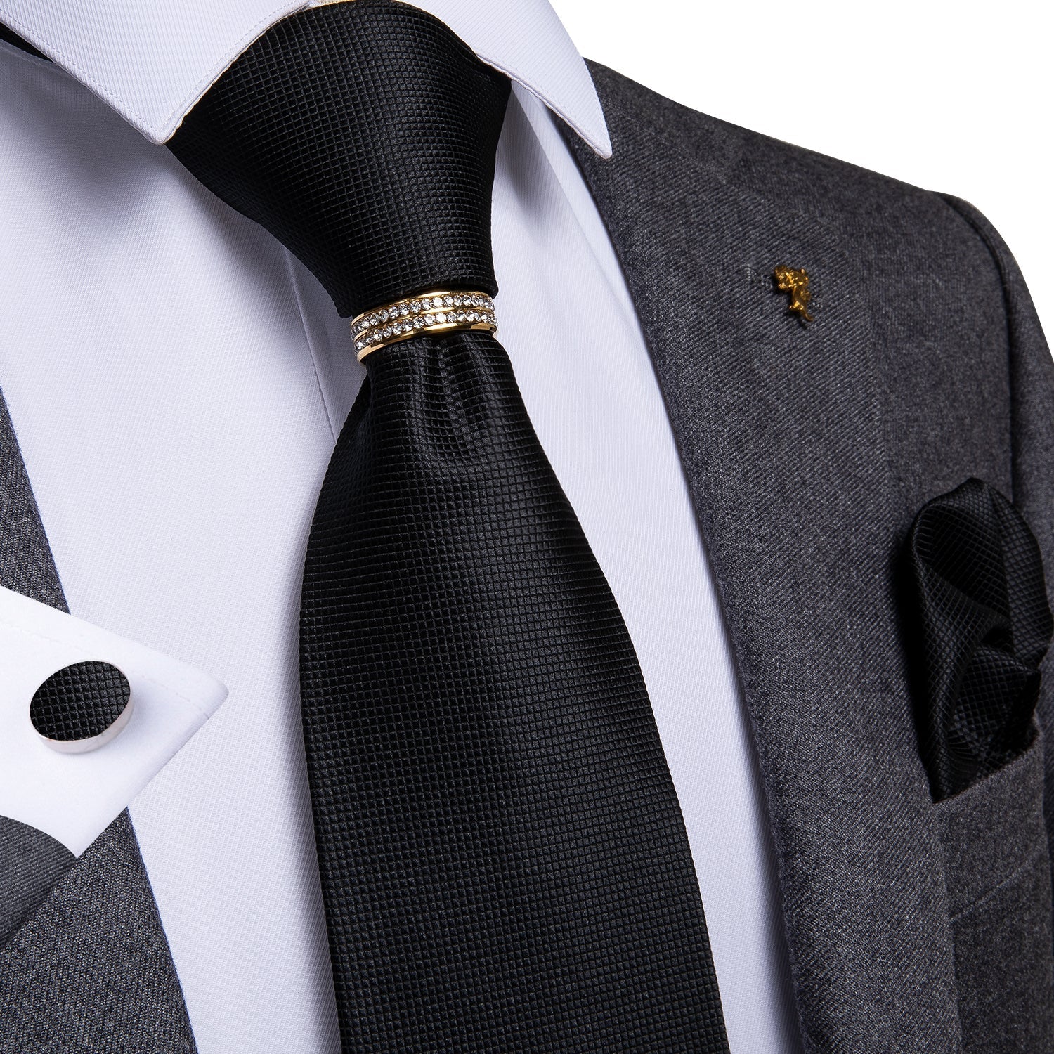 Tie Ring - Gold Rhinestone tie ring    - Sophisticated Gentlemen
