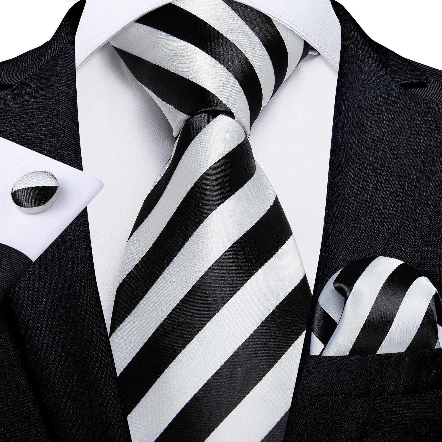 Black and White Striped Tie Set tie set Standard Packaging   - Sophisticated Gentlemen