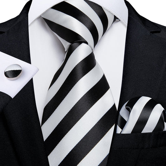 Black and White Striped Tie Set tie set Standard Packaging   - Sophisticated Gentlemen