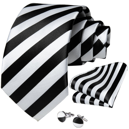 Black and White Striped Tie Set - SOPHGENT