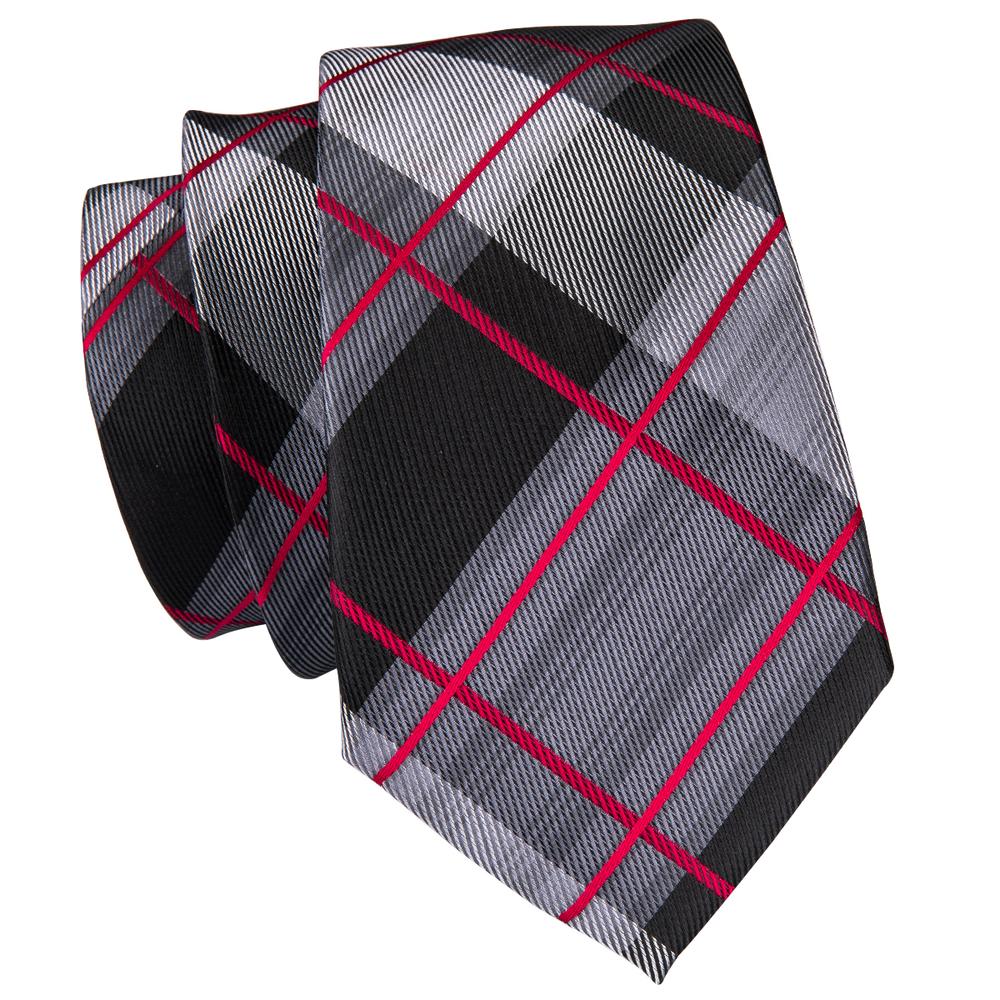 Gray, Black and Red Plaid Tie Set - SOPHGENT