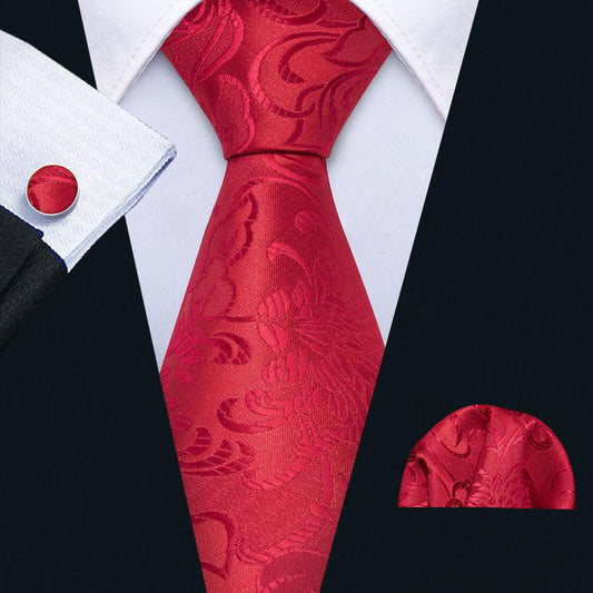 Tie, Pocket Square and Cufflinks In Floral Red Tie sets    - Sophisticated Gentlemen
