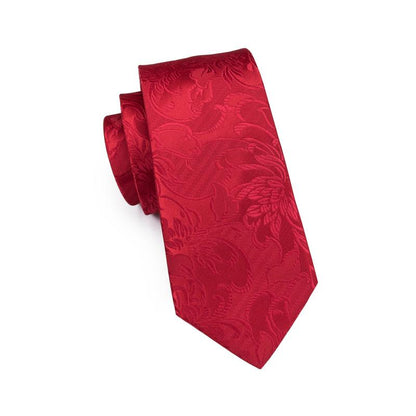Tie, Pocket Square and Cufflinks In Floral Red Tie sets    - Sophisticated Gentlemen