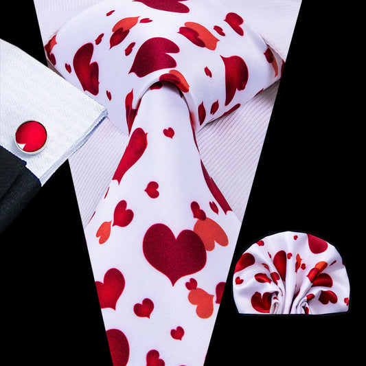 Love Hearts Silk Tie, Pocket Square and Cufflinks tie sets Standard packaging   - Sophisticated Gentlemen