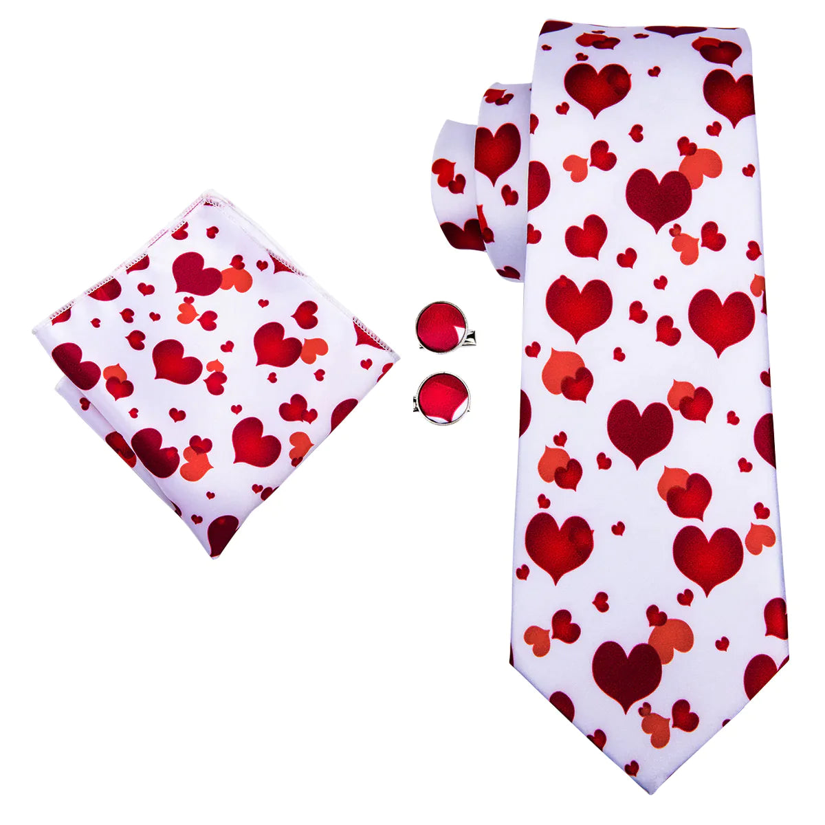 Love Hearts Silk Tie, Pocket Square and Cufflinks tie sets    - Sophisticated Gentlemen