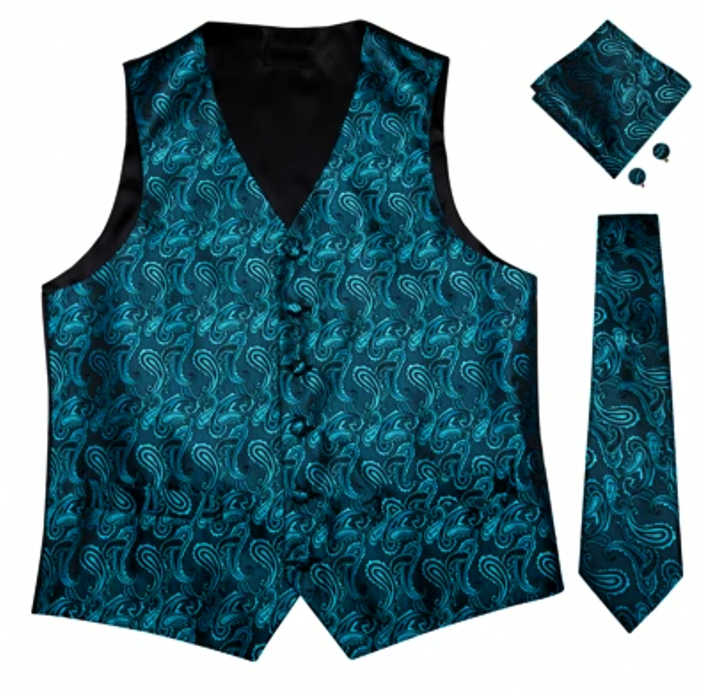 Turquoise Paisley Vest Set vest    - Sophisticated Gentlemen