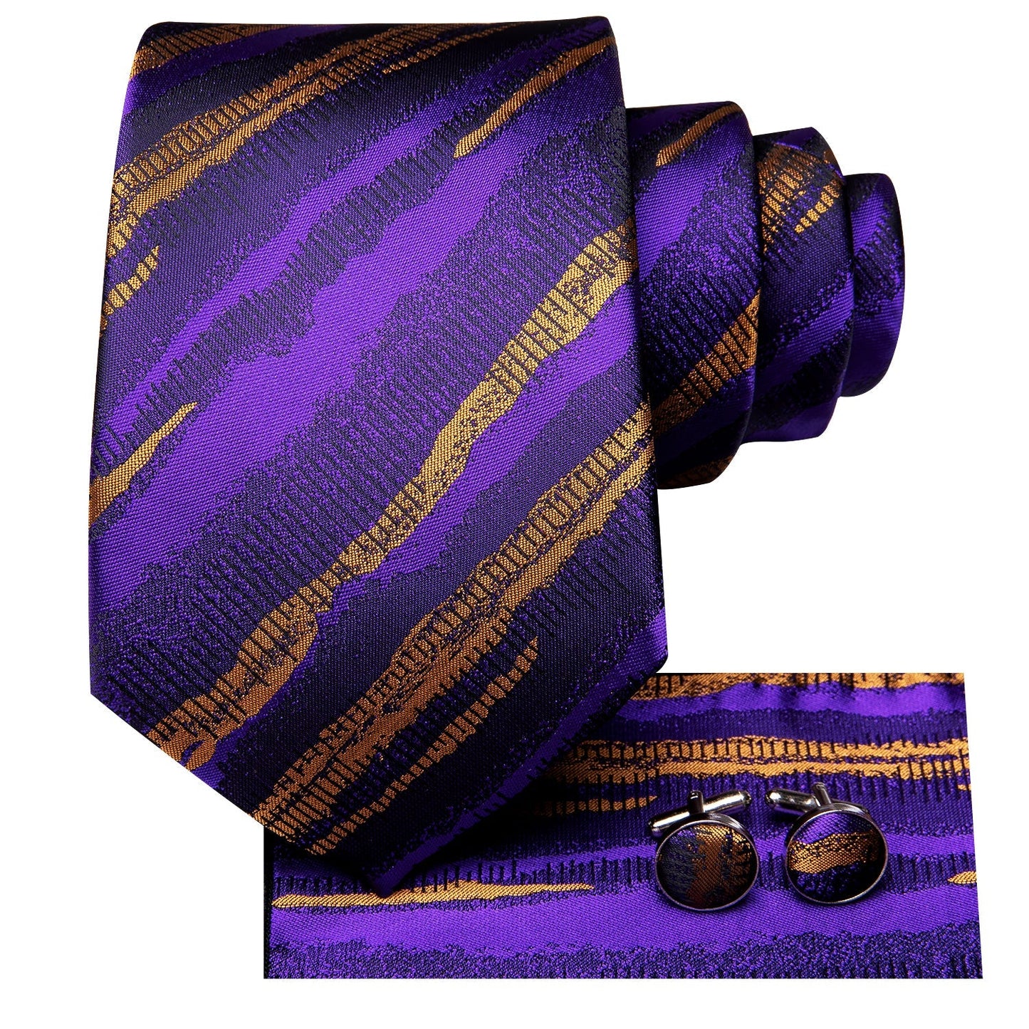 Purple and Gold Striped Tie Set - SOPHGENT