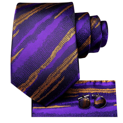 Purple and Gold Striped Tie Set - SOPHGENT