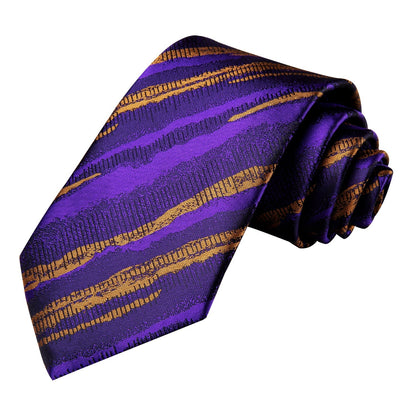 Purple and Gold Striped Tie Set - SOPHGENT