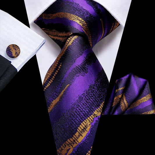 Purple and Gold Striped Tie Set tie set Standard Packaging   - Sophisticated Gentlemen