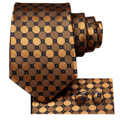 Golden Plaid Silk Tie, Pocket Square and Cufflinks - SOPHGENT