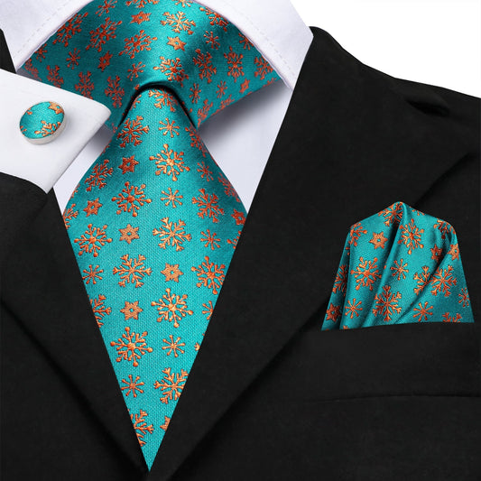 Turquoise Snowflakes Tie Set tie sets Standard packaging   - Sophisticated Gentlemen