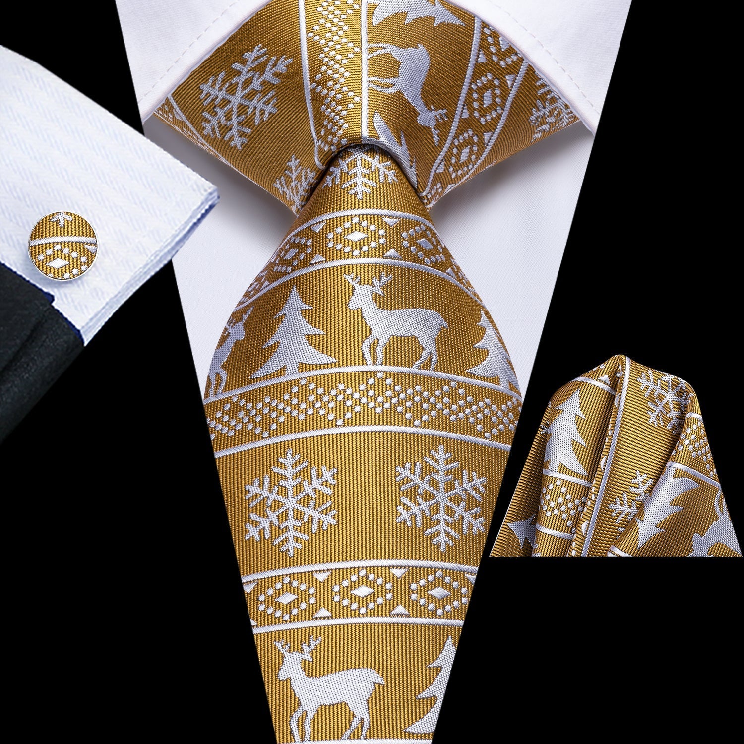 Gold and White Christmas Tie Set tie sets Standard packaging   - Sophisticated Gentlemen
