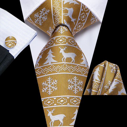 Gold and White Christmas Tie Set tie sets Standard packaging   - Sophisticated Gentlemen