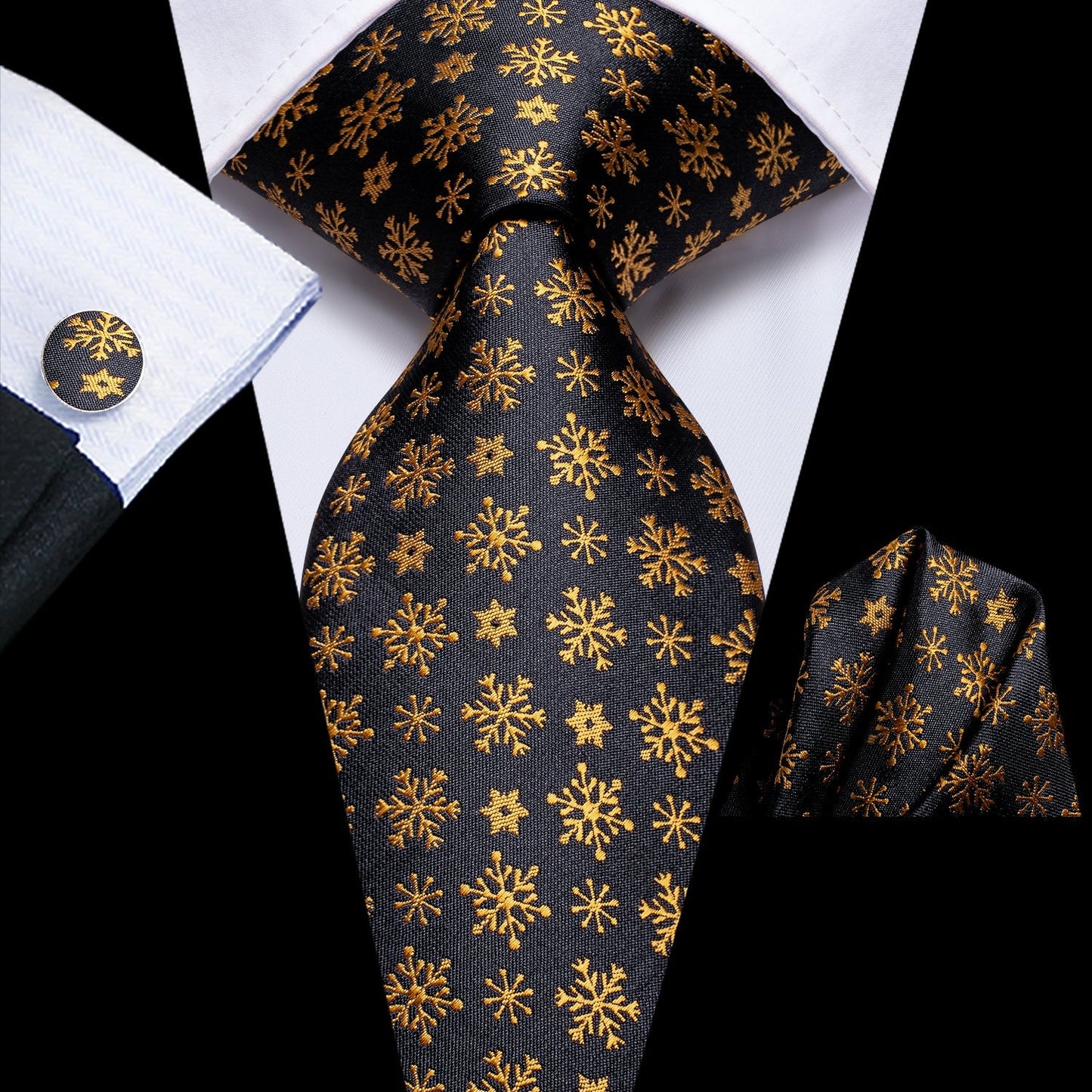 Gold and Black Snowflakes Tie Set tie sets Standard packaging   - Sophisticated Gentlemen