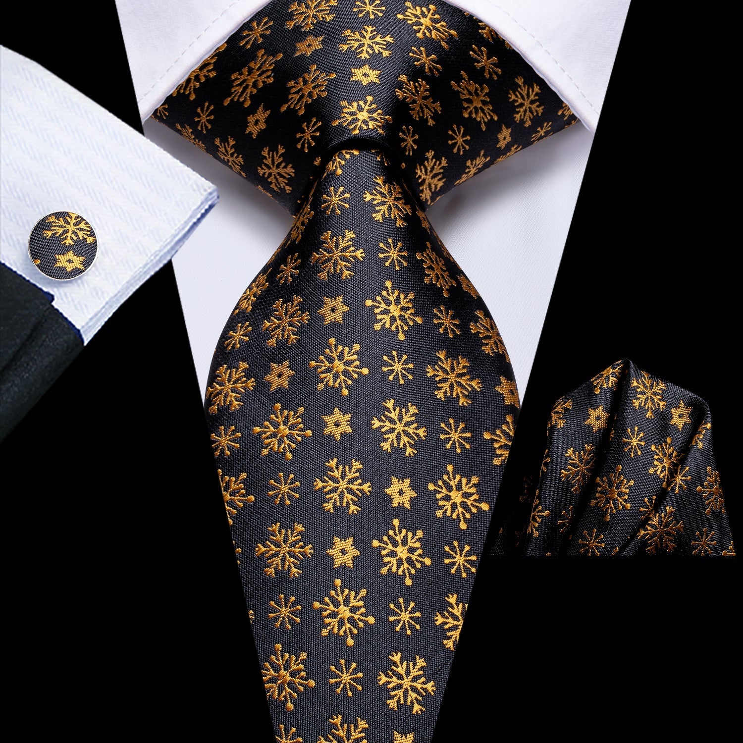 Gold and Black Snowflakes Tie Set tie sets Standard packaging   - Sophisticated Gentlemen