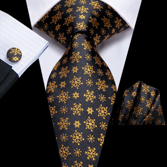 Gold and Black Snowflakes Tie Set tie sets Standard packaging   - Sophisticated Gentlemen