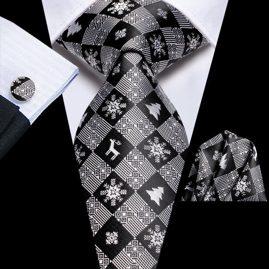 Black and Gray Snowflakes Tie Set tie sets Standard packaging   - Sophisticated Gentlemen