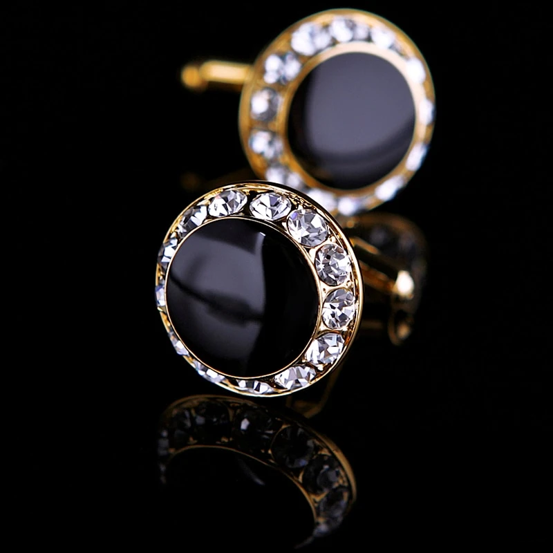 Crystal Black & Gold Onyx Cufflinks Cufflink    - Sophisticated Gentlemen