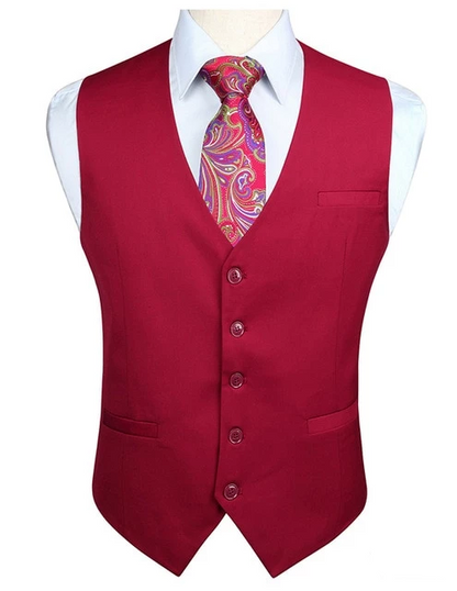 Fire Red Cotton Vest Vest    - Sophisticated Gentlemen