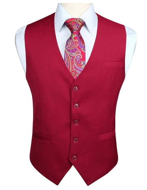 Fire Red Cotton Vest Vest    - Sophisticated Gentlemen
