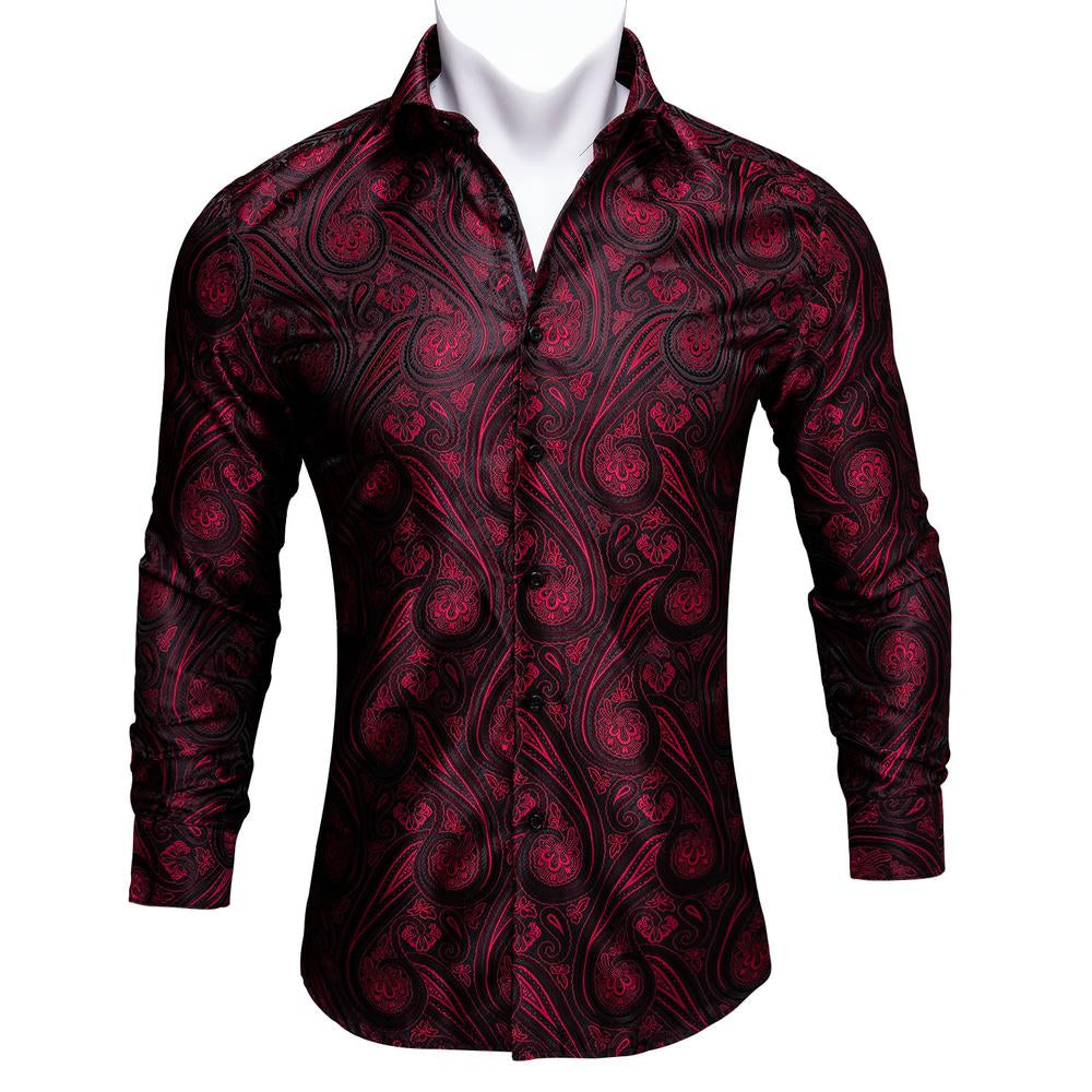 Red and Black Paisley Dress Shirt shirt S   - Sophisticated Gentlemen