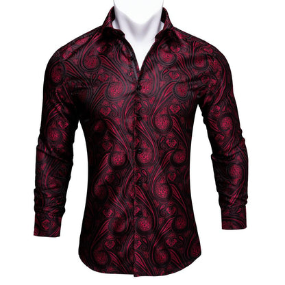 Red and Black Paisley Dress Shirt shirt S   - Sophisticated Gentlemen