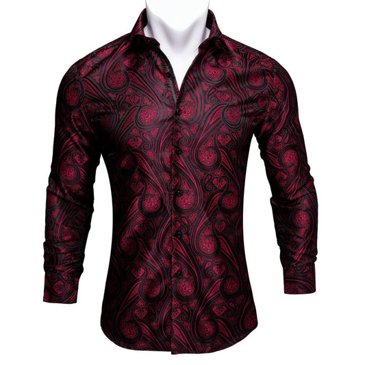 Red and Black Paisley Dress Shirt shirt S   - Sophisticated Gentlemen