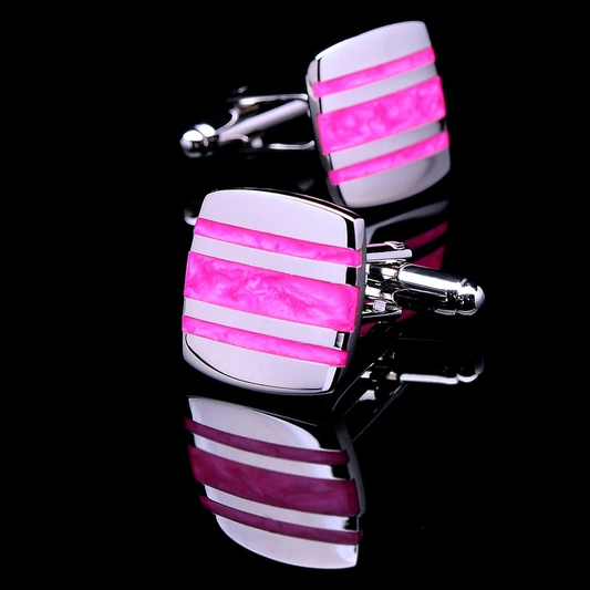 Silver Plated Enamel Hot Pink Cufflinks Cufflink    - Sophisticated Gentlemen