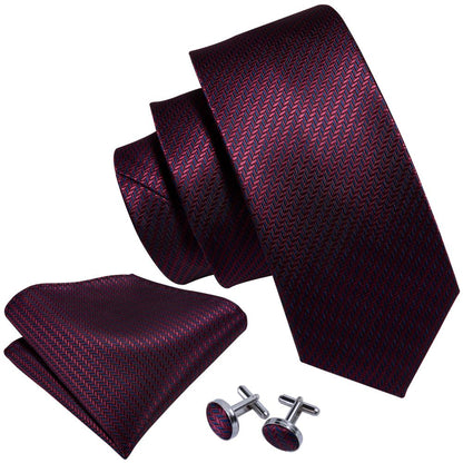 Dark Red Striped Tie Set tie set    - Sophisticated Gentlemen