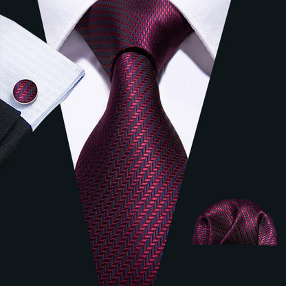 Dark Red Striped Tie Set tie set Standard Packaging   - Sophisticated Gentlemen