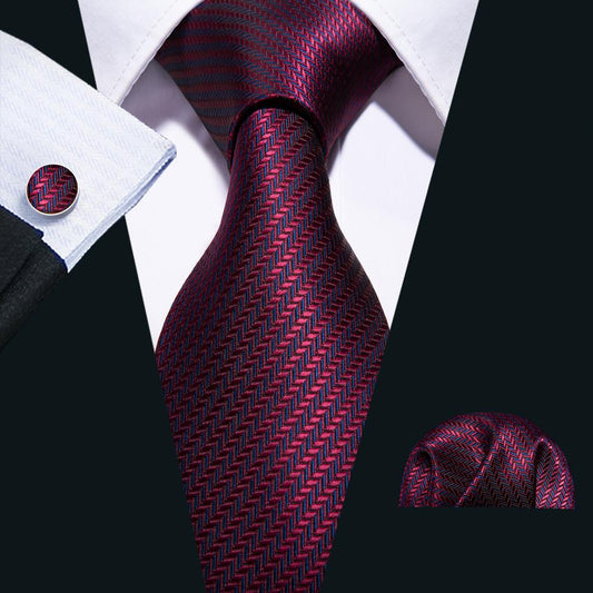 Dark Red Striped Tie Set tie set Standard Packaging   - Sophisticated Gentlemen