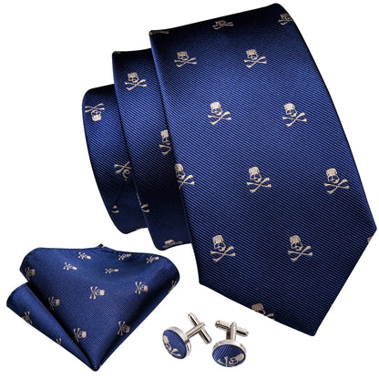 Skulls Premium Tie Set In Blue tie sets    - Sophisticated Gentlemen
