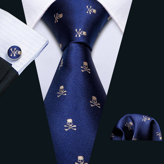 Skulls Premium Tie Set In Blue tie sets Standard packaging   - Sophisticated Gentlemen
