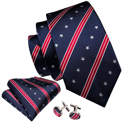 Navy Blue Striped Stars Tie Set - SOPHGENT