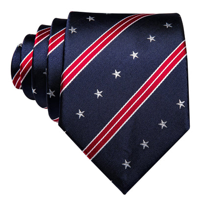 Navy Blue Striped Stars Tie Set - SOPHGENT