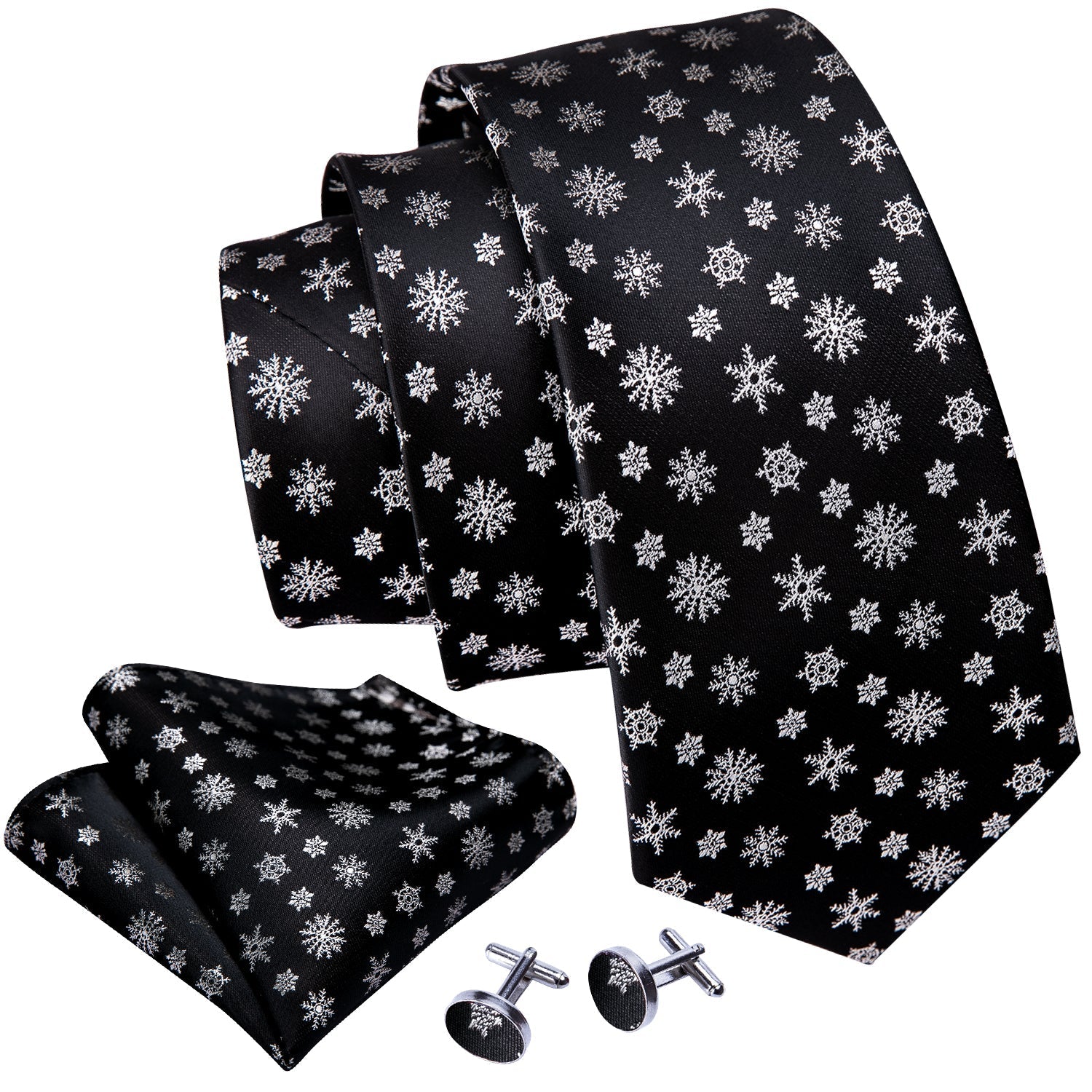 Snowflakes On Black Tie Set tie sets    - Sophisticated Gentlemen