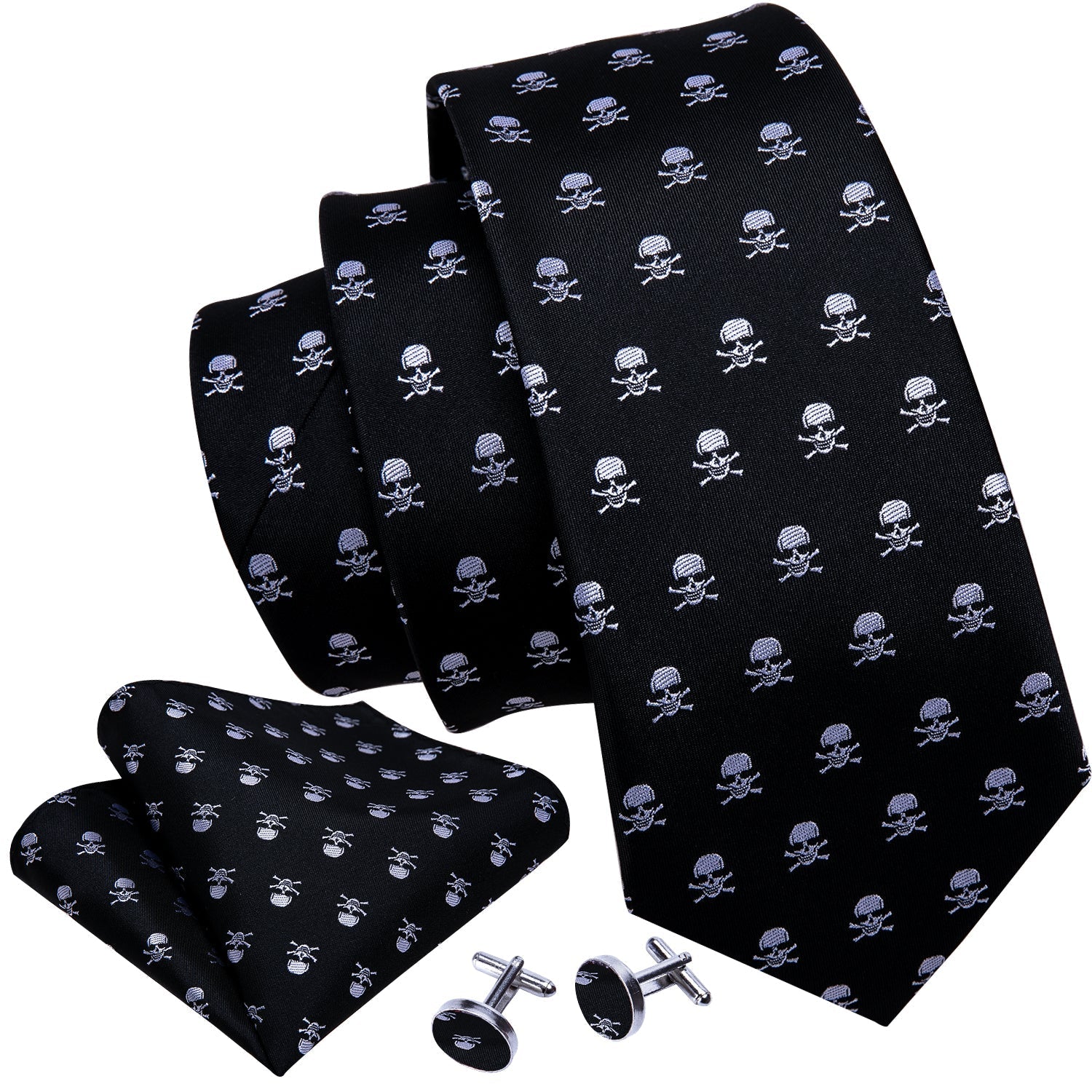 Black and Skulls Silk Tie Set - SOPHGENT