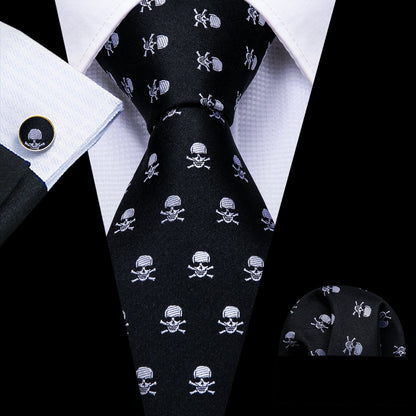 Black and Skulls Silk Tie Set tie set Standard Packaging   - Sophisticated Gentlemen
