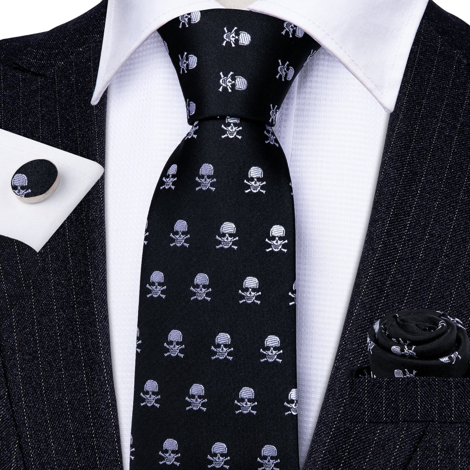 Black and Skulls Silk Tie Set - SOPHGENT