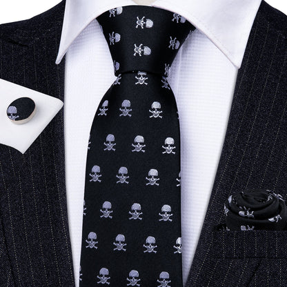 Black and Skulls Silk Tie Set - SOPHGENT