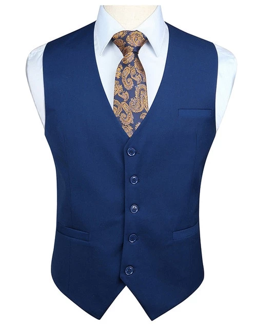 Deep Blue Cotton Vest Vest    - Sophisticated Gentlemen