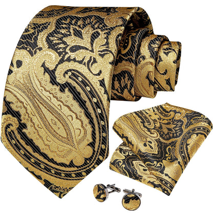 Golden and Black Paisley Tie Set - SOPHGENT