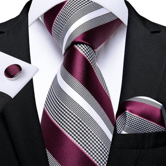 Red Stripes Silk Tie Set tie set Standard Packaging   - Sophisticated Gentlemen