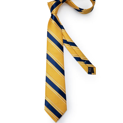 Yellow and Blue Striped Silk Tie Set - SOPHGENT